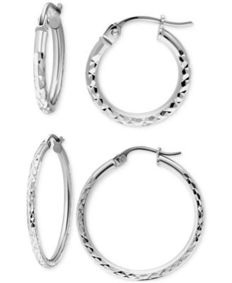 2-Pc. Set Faceted Texture Small Hoop Earrings in Sterling Silver, Macy's Exclusive