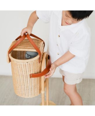 - Handcrafted Rattan Eric Shopping Trolley with detachable Tote Bag and Wooden Wheels - Wicker
