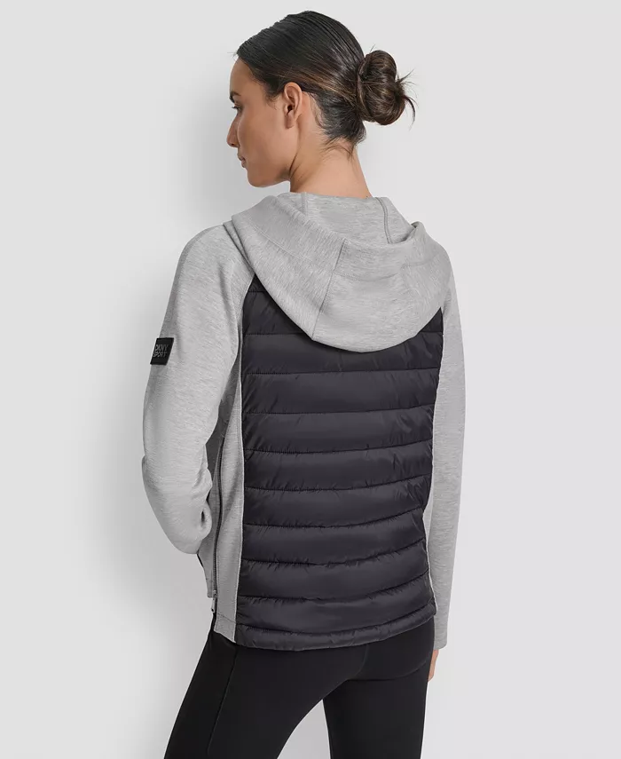 Women's High Low Hem Scuba Mixed Quilted Puffer Jacket - thumbnail 2