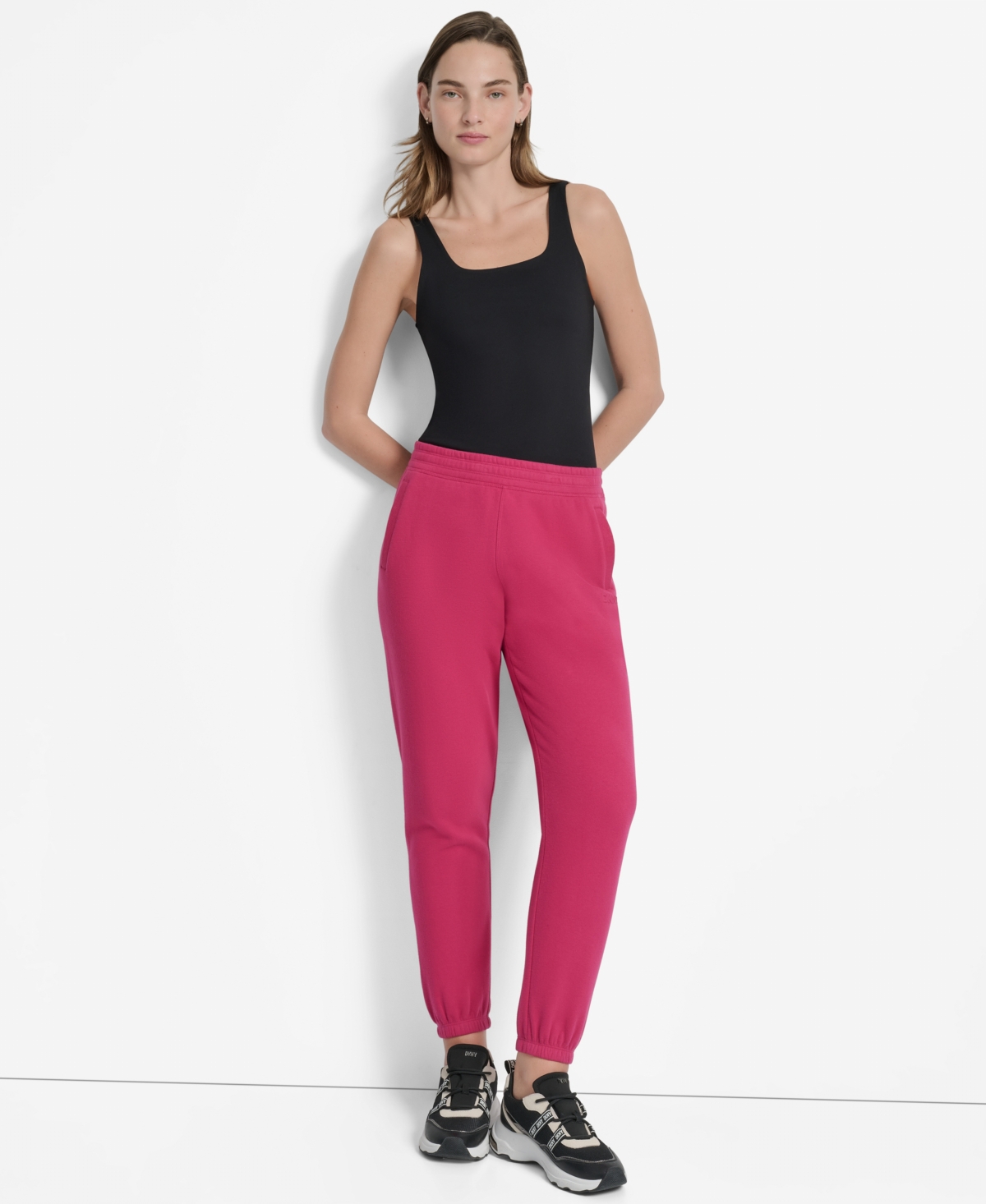 Dkny Logo High Waist Relaxed Joggers In Pink