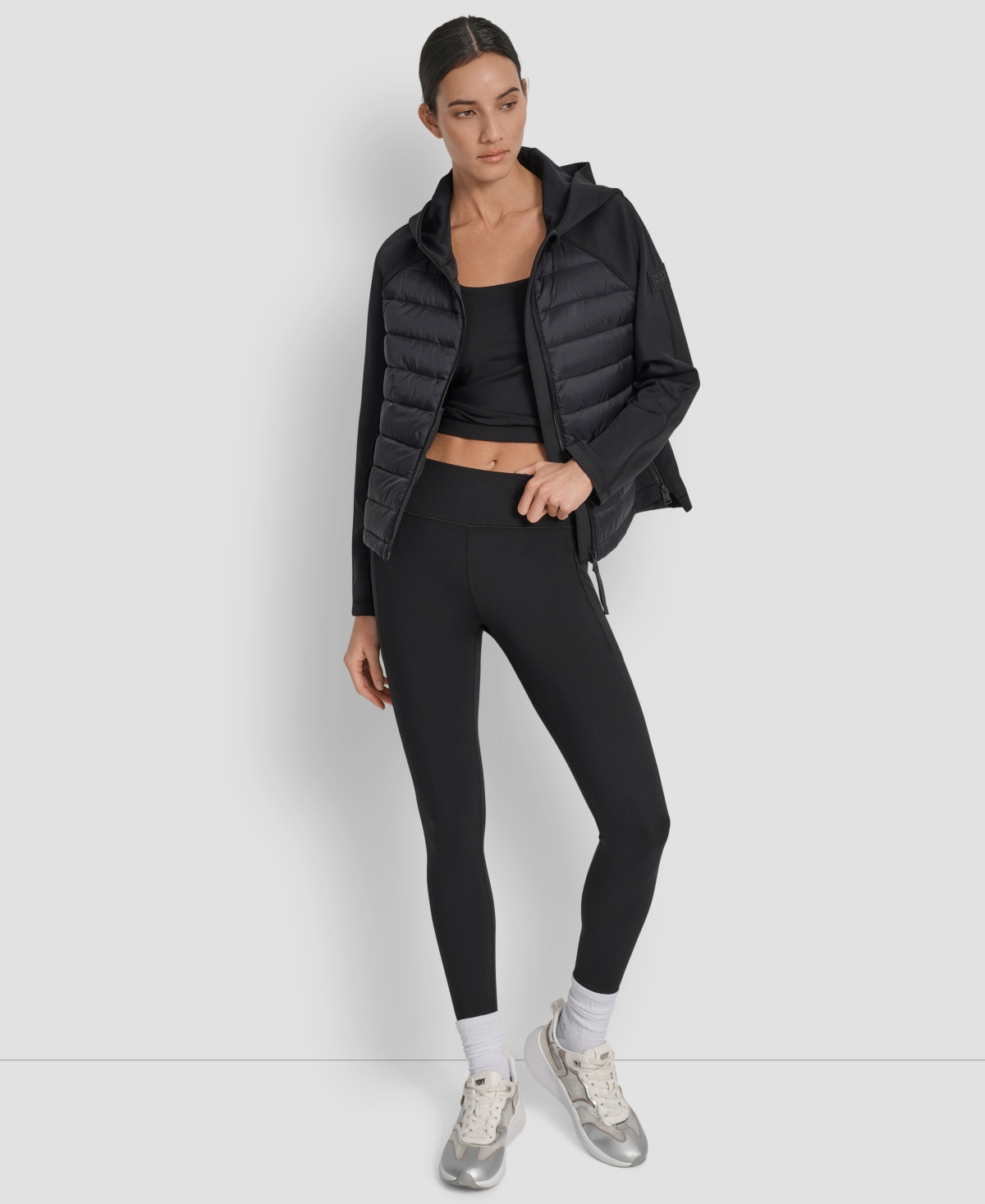 Dkny Women's High Low Hem Scuba Mixed Quilted Puffer Jacket In Black