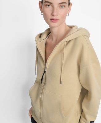 DKNY Women's Woven Patch Oversized Full Zip Jacket Hoodie