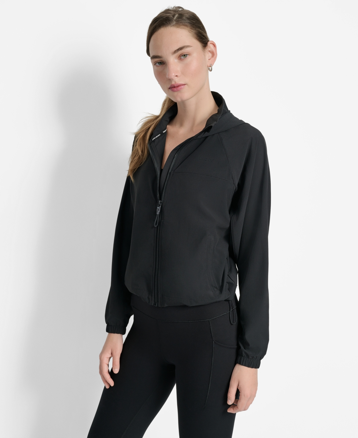 Dkny Women's Hooded Jacket With Logo Elastic Detail In Blue