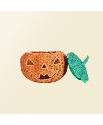 - Handcrafted Rattan Pumpkin Face Basket - Wicker