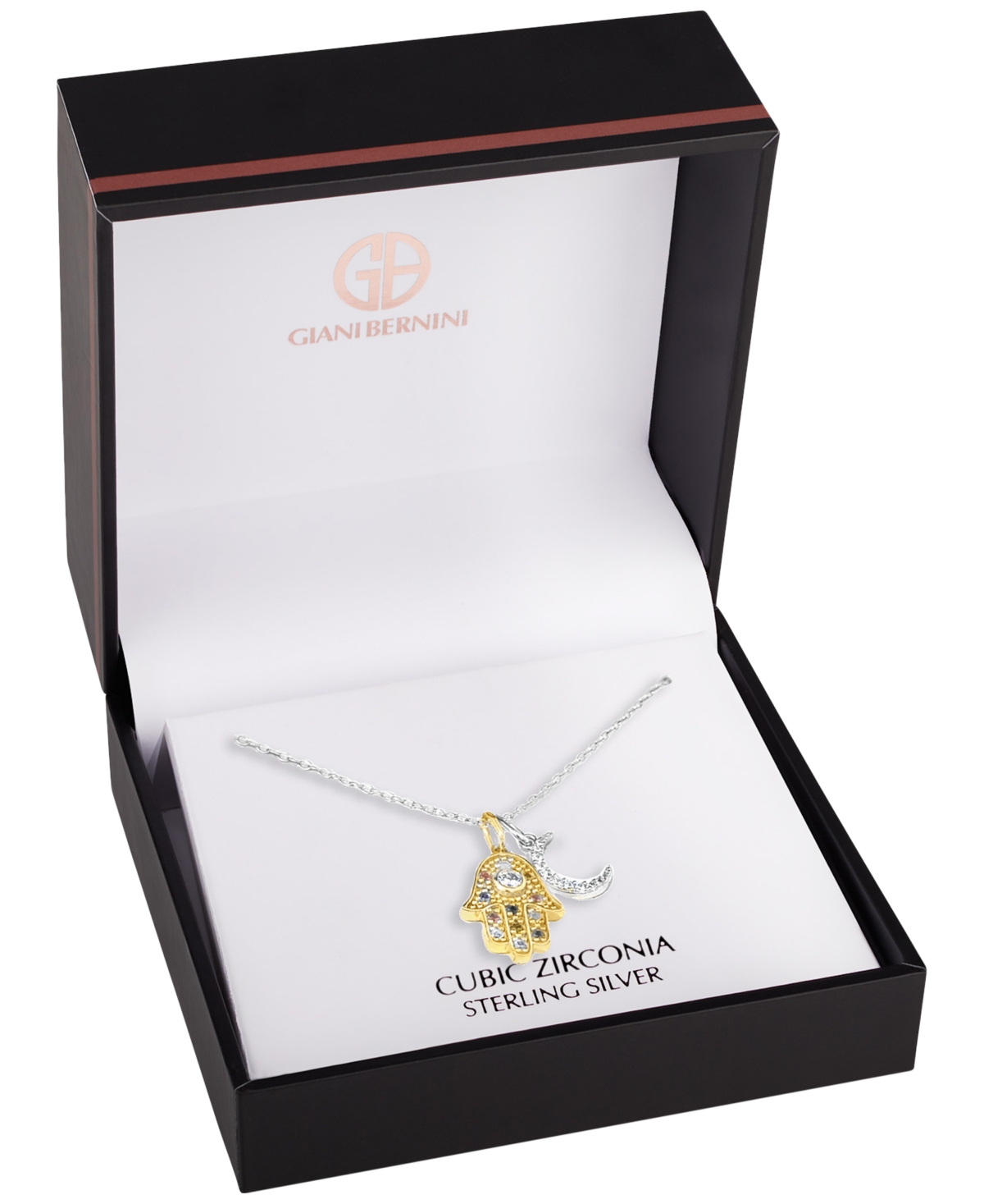 Giani Bernini Pave Moon & Hamsa Hand 18" Pendant Necklace, Created For Macy's In Metallic