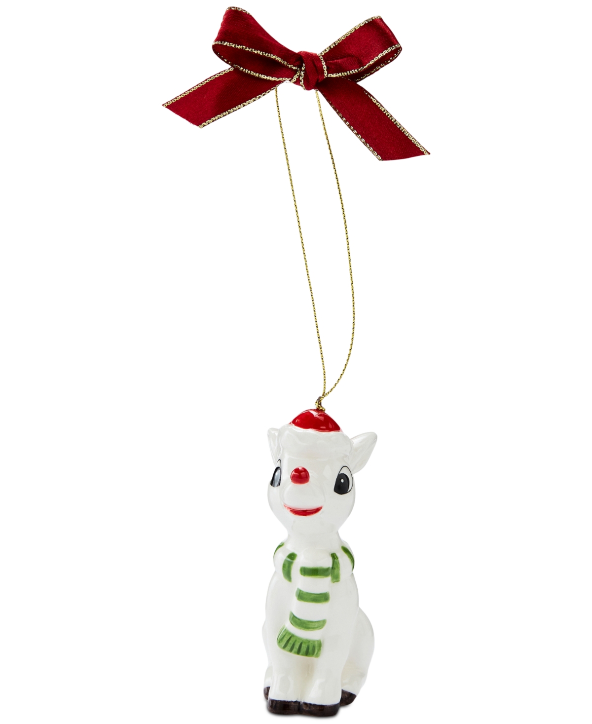 Spode Christmas Tree Rudolph With Hat & Scarf Ornament In White