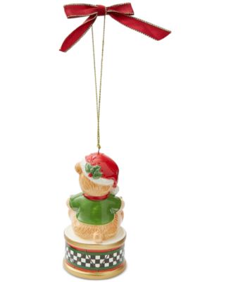 Christmas Tree Teddy Bear on a Drum Ornament