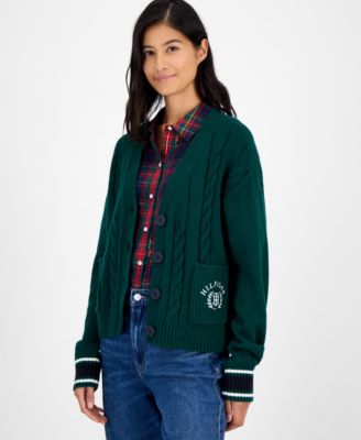 Women's Cable-Knit Varsity Cardigan