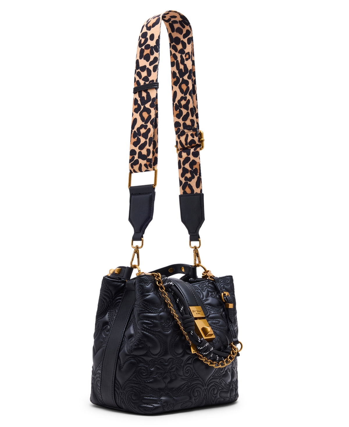 Betsey Johnson Quilted Small Bucket Bag In Black