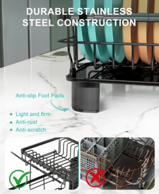 2-Tier Detachable Dish Drying Rack Stainless Steel Rack with Cutlery Box and Cup Holder