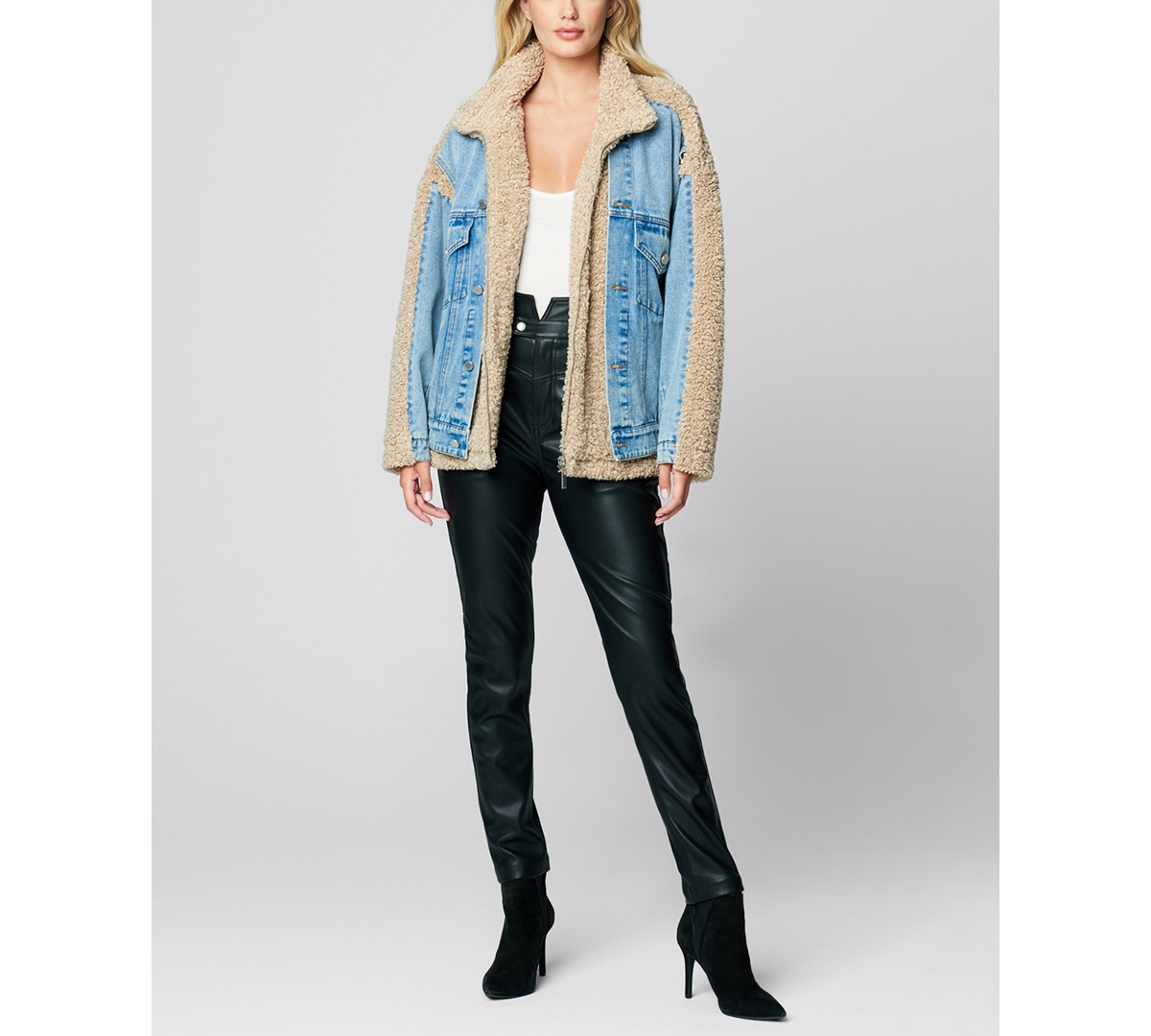 Blanknyc Women's Faux Sherpa And Denim Mixed Media Jacket In Multi