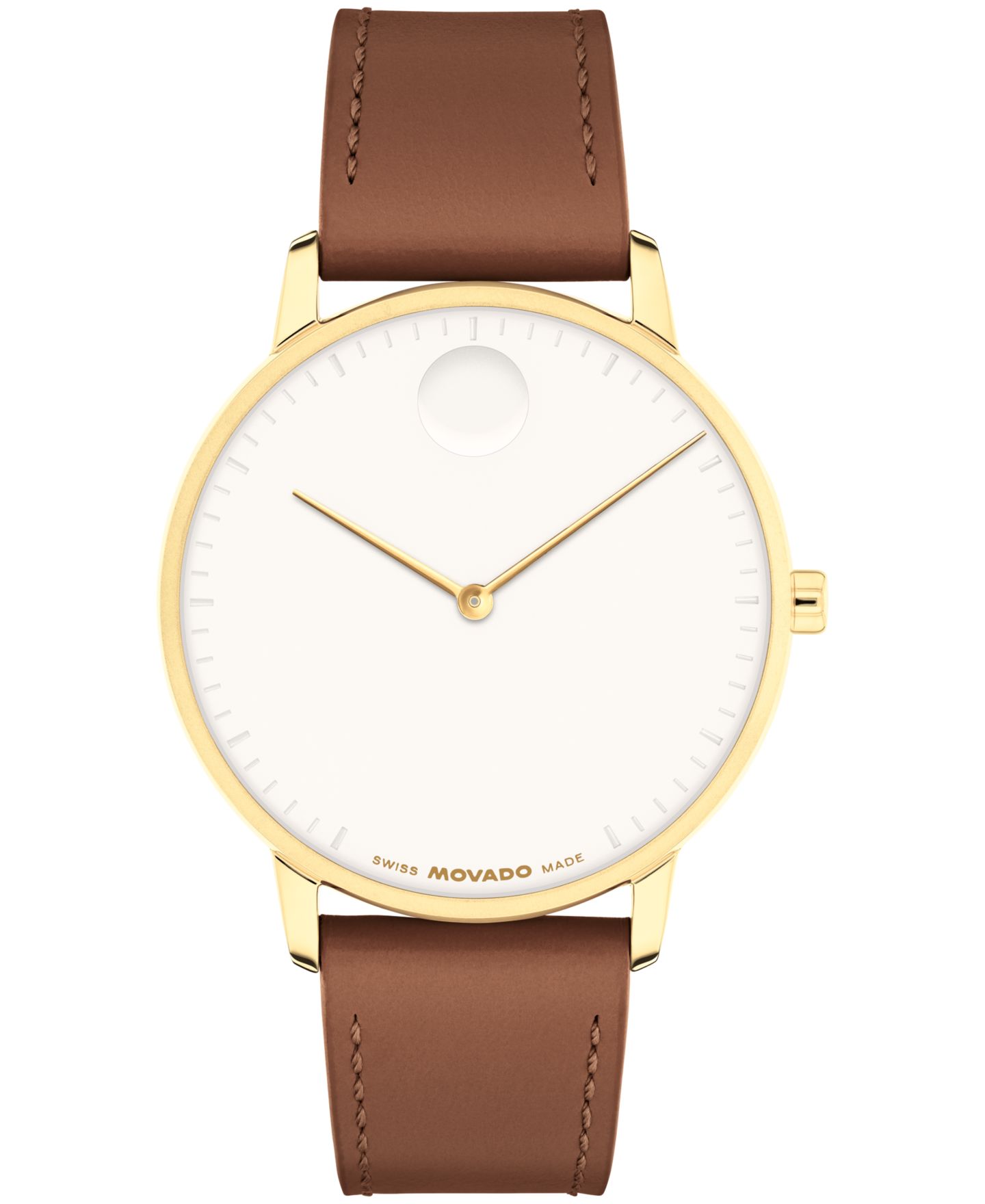 Часы Movado Unisex Face Swiss Quartz Brown Leather Watch, 39mm — фото 1
