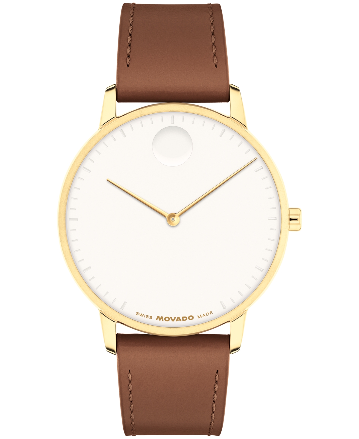 Movado Unisex Face Swiss Quartz Brown Leather Watch, 39mm In Brown