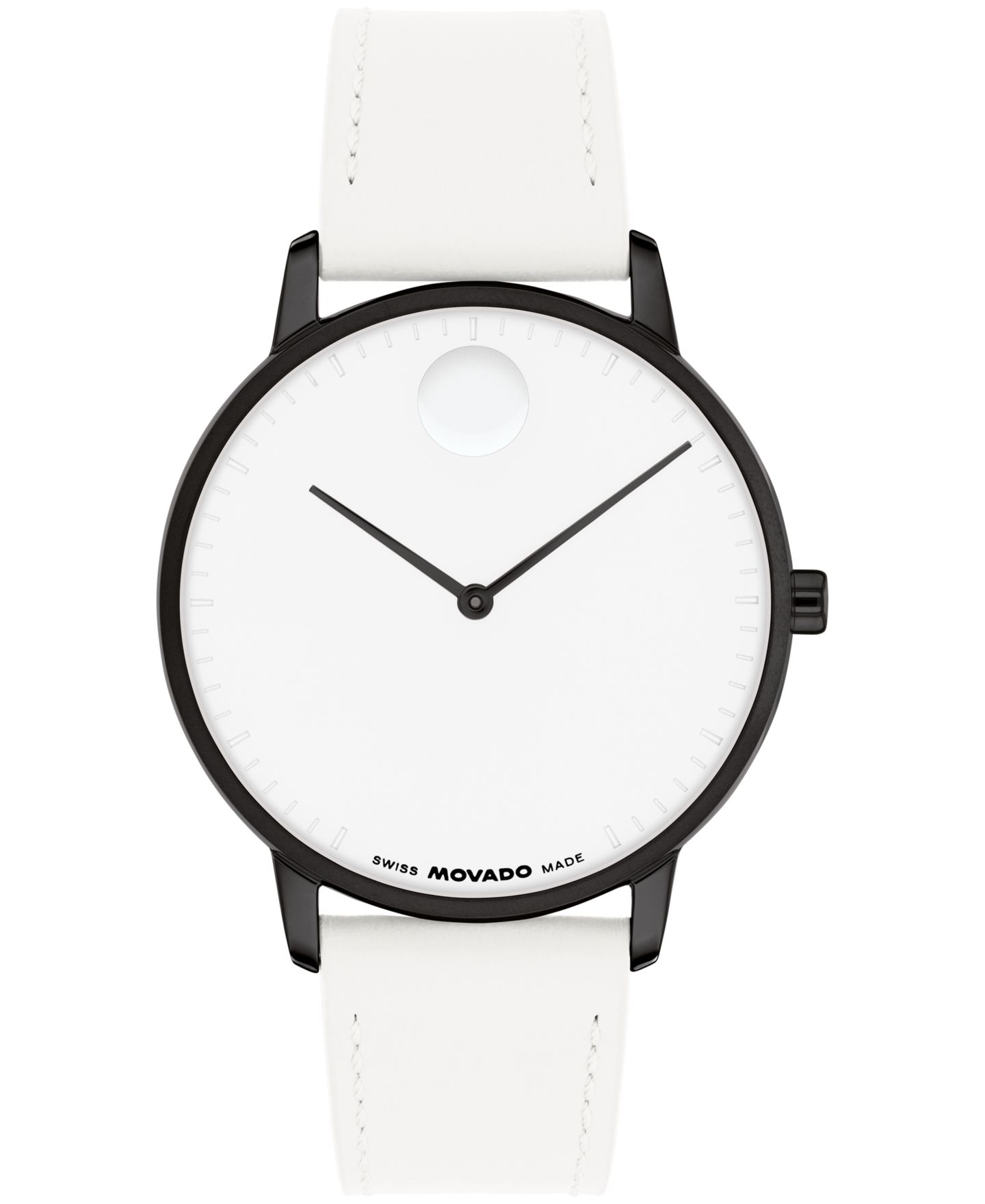 Часы Movado Unisex Face Swiss Quartz White Leather Watch, 39mm — фото 1