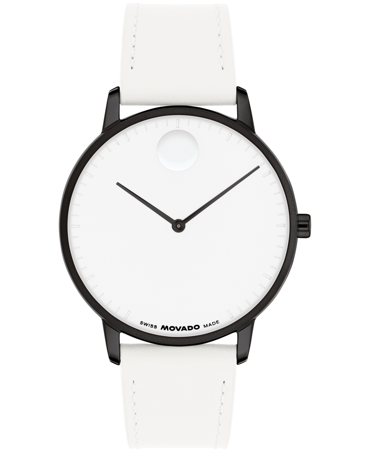 Movado Unisex Face Swiss Quartz White Leather Watch, 39mm In White
