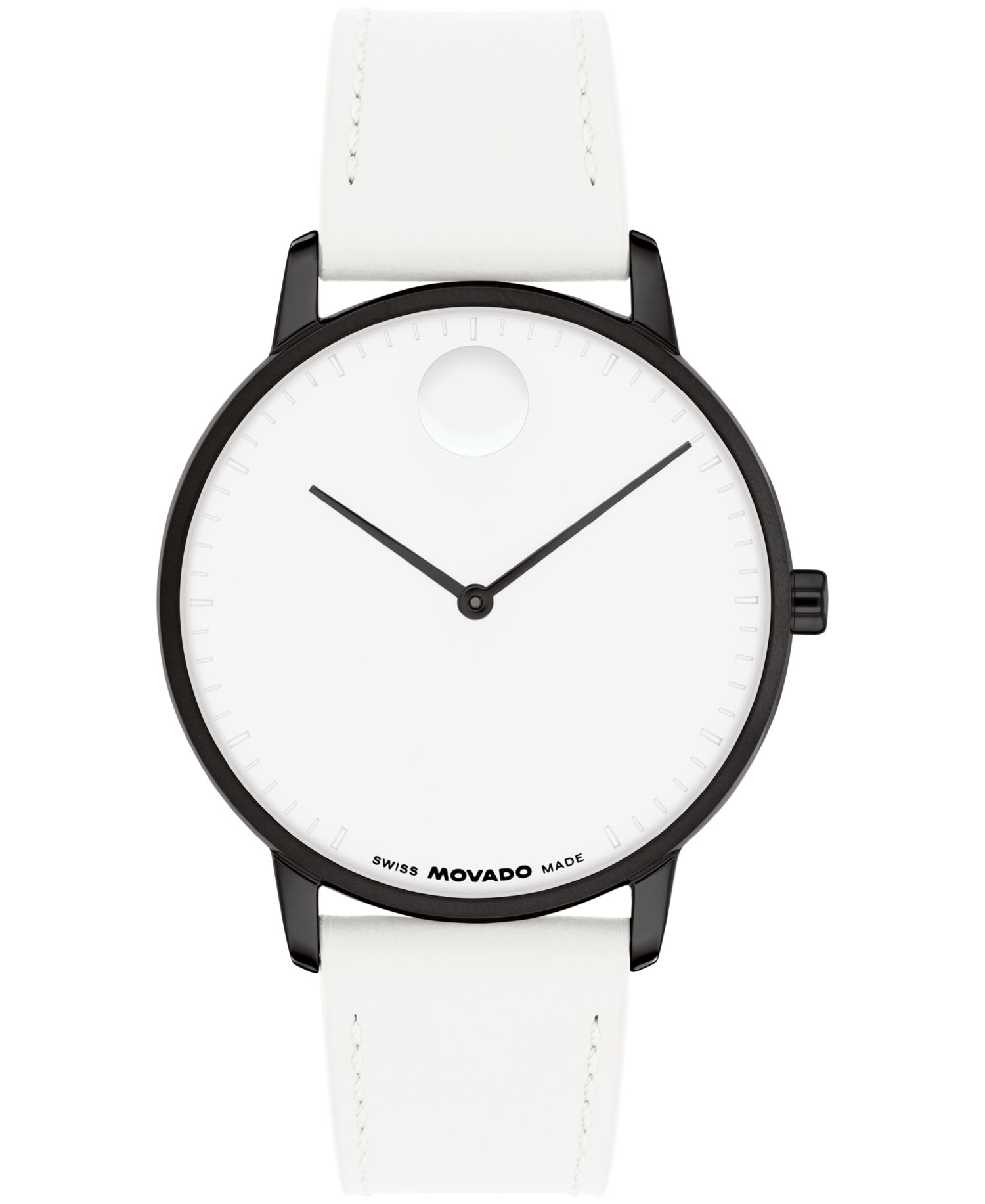 Unisex Face Swiss Quartz White Leather Watch, 39mm
