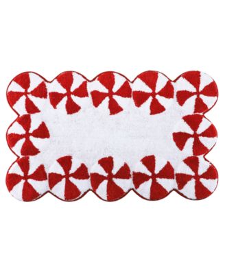 Holly Bells - Peppermint Cotton Border Bath Rug,