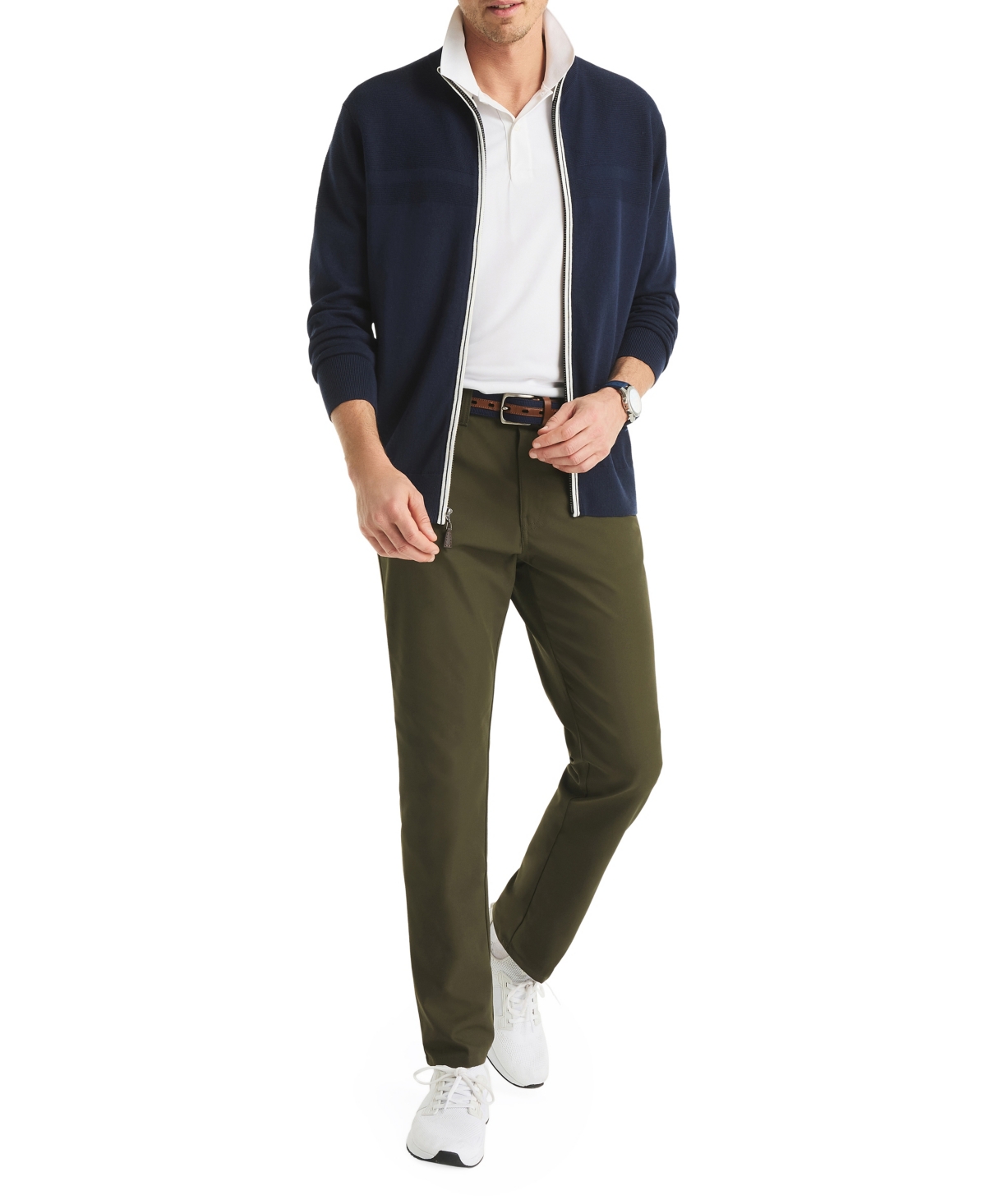 Nautica Mens Navtech Mock-neck Full-zip Sweater In Blue