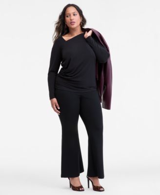 Plus Size Asymmetric-Neck Long-Sleeve Top, Macy's Exclusive 