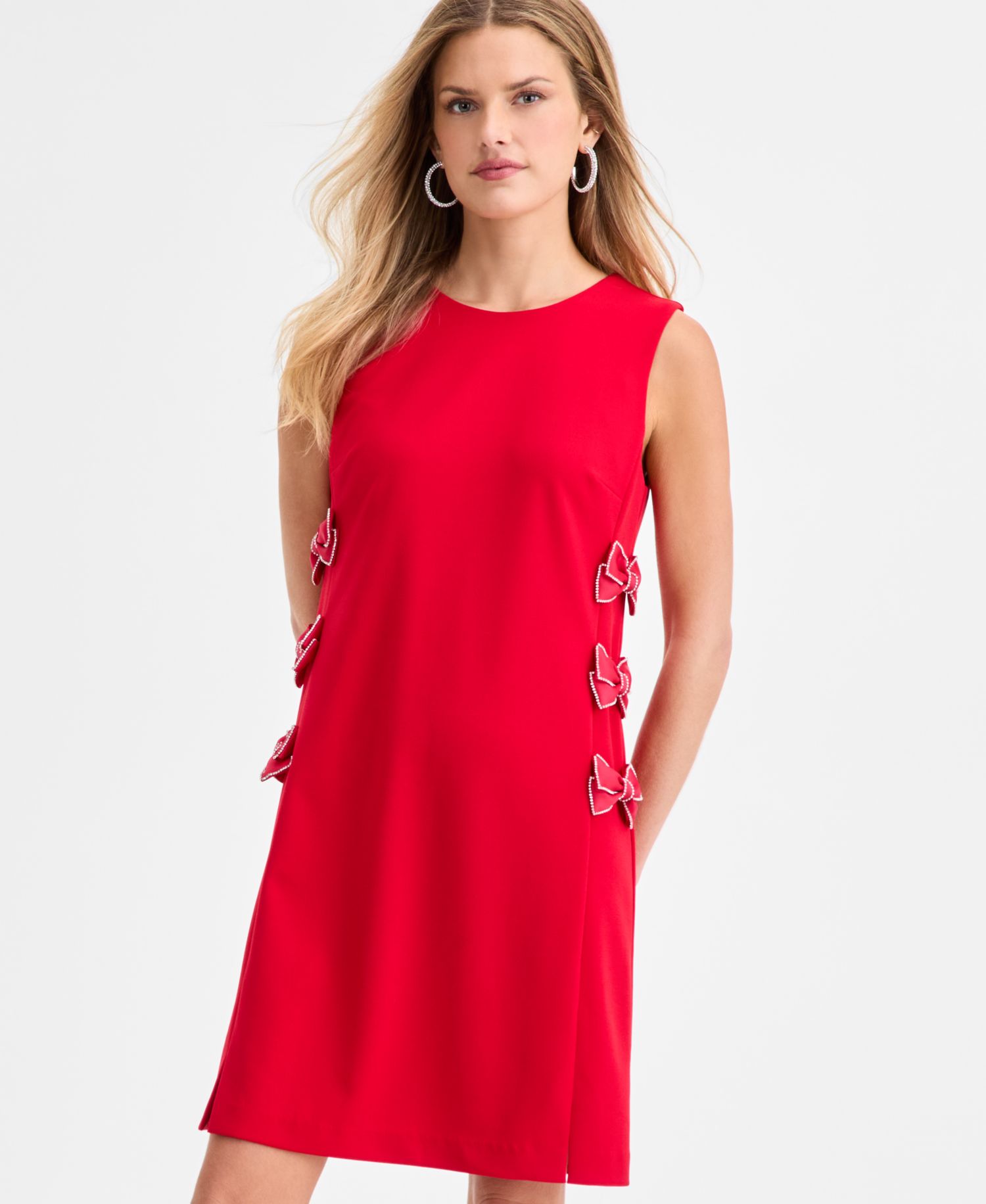Women's Bow Detail Crew Neck Sheath Dress