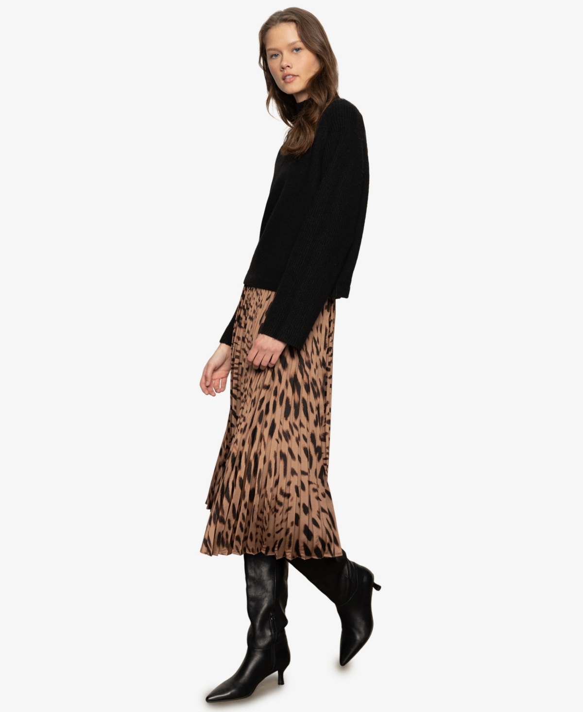 Sanctuary Nostalgia Abstract Leopard Print Pleated Skirt In Multi