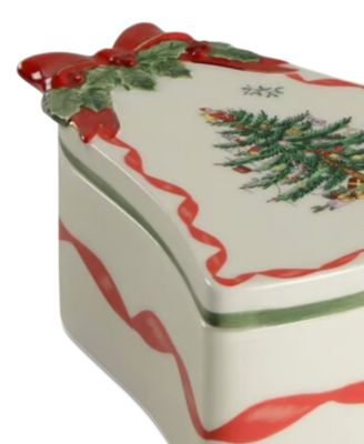 Christmas Tree Ribbons Bell Shaped Lidded Box