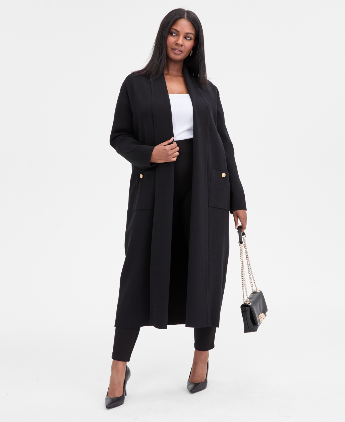 Inc International Concepts Plus Size Structured Duster Cardigan, Macy's Exclusive In Black