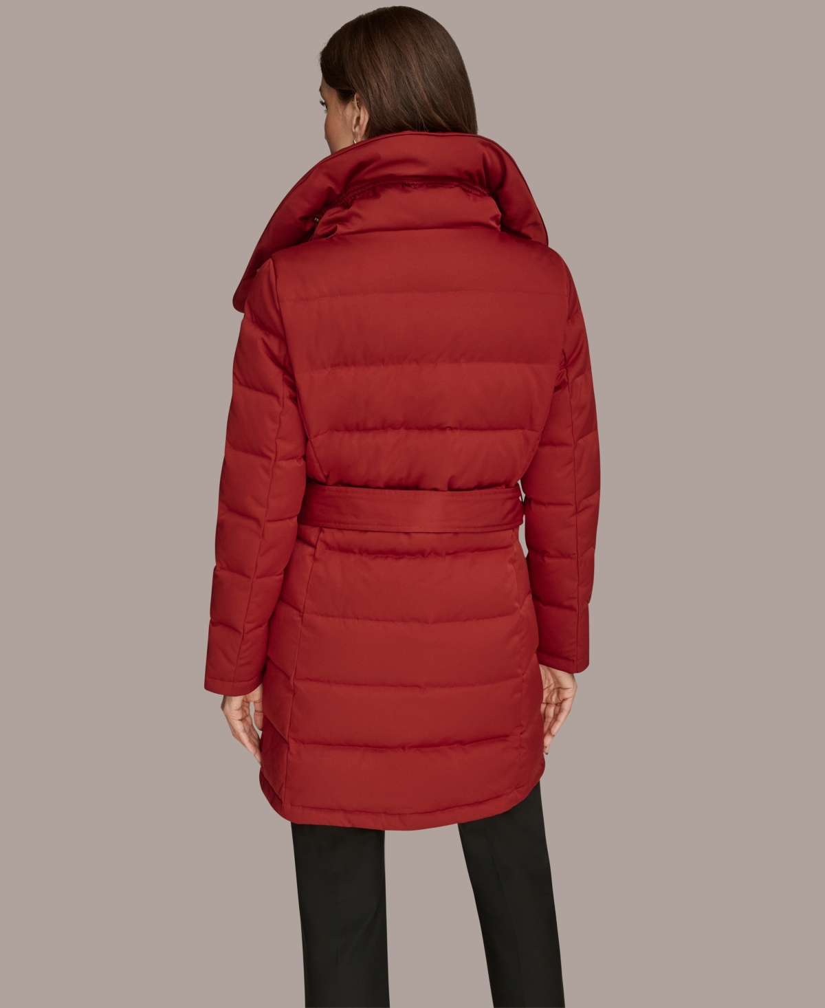Donna Karan Women's Belted Asymmetric Puffer Coat In Red
