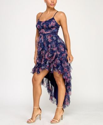 Juniors' Printed Petal High Low Dress