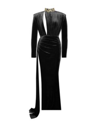 Women Zenaida Black Cutout High Slit Velvet Gown