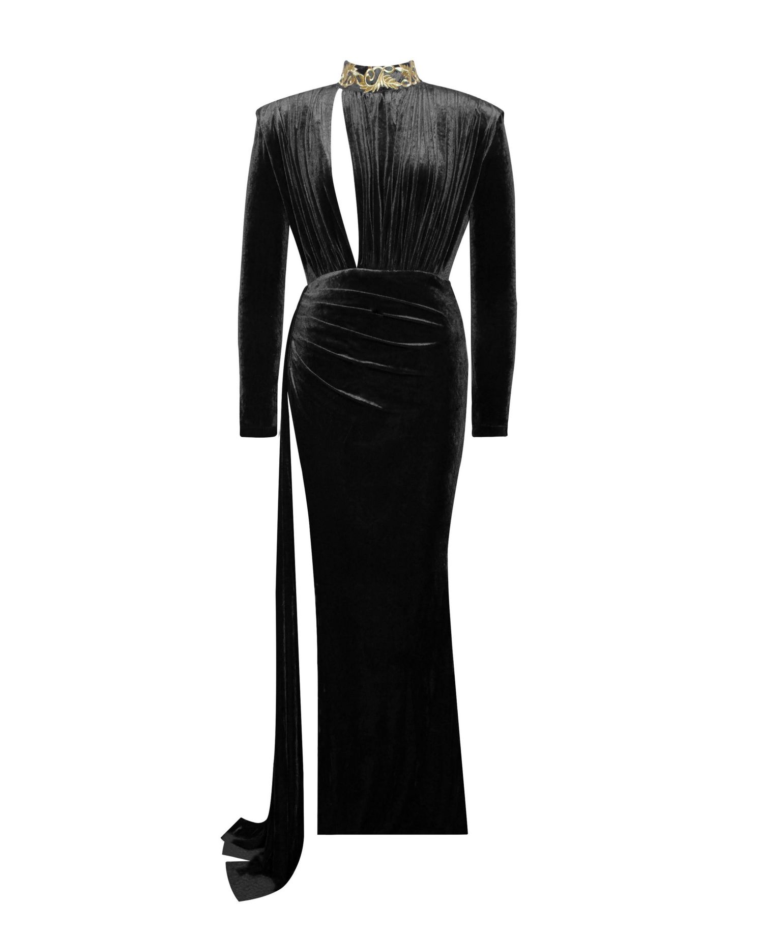 Women Zenaida Black Cutout High Slit Velvet Gown