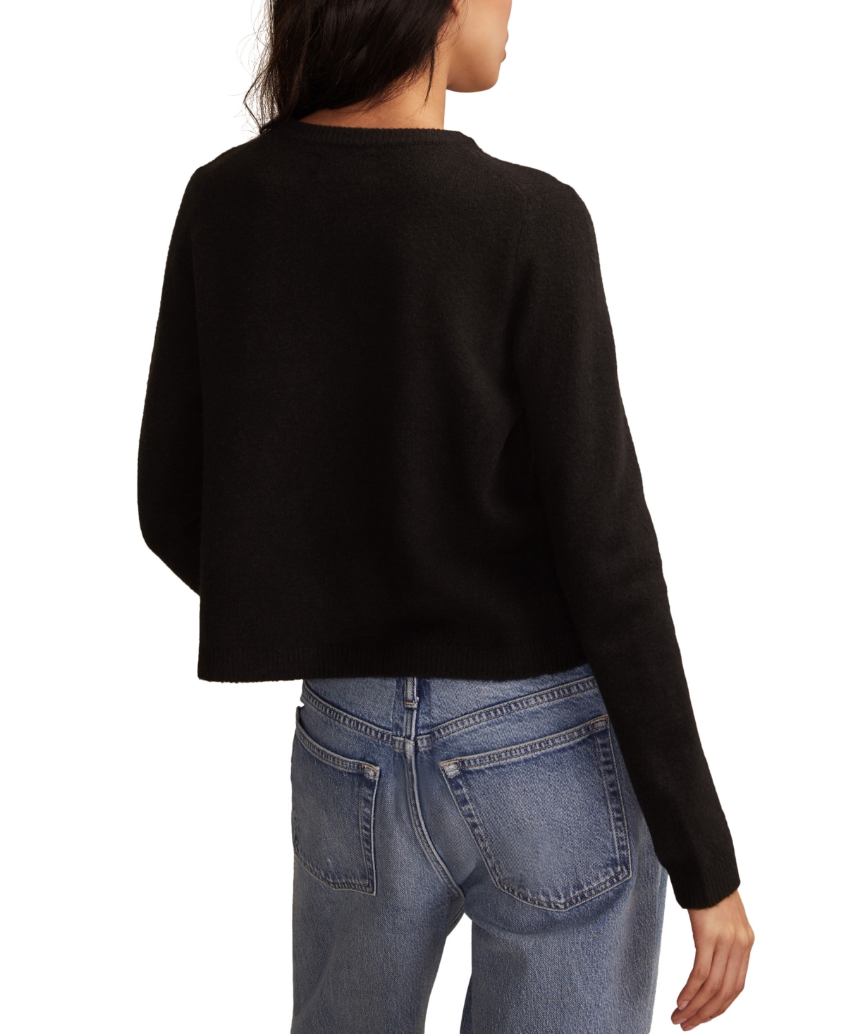 Lucky Brand Women's Cloud Soft Embroidered Crewneck Cardigan In Black