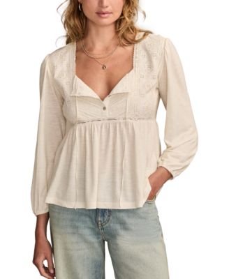 Women's Embroidered Yoke Square Neck Top