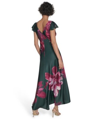 Women's Flutter Sleeve Satin Midi Dress