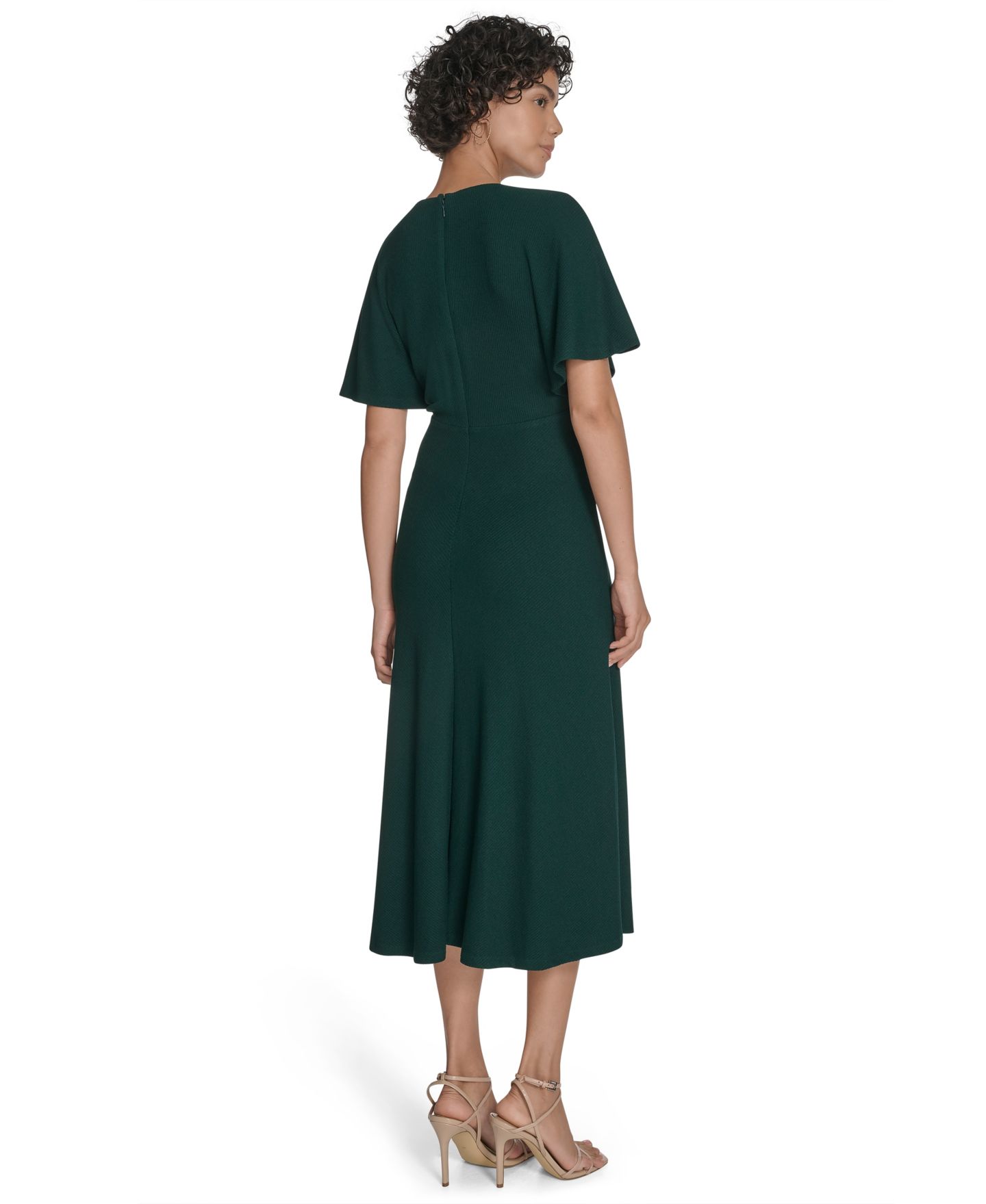 Женское платье Calvin Klein Flutter Sleeve Midi, цвет: Malachite — фото 4