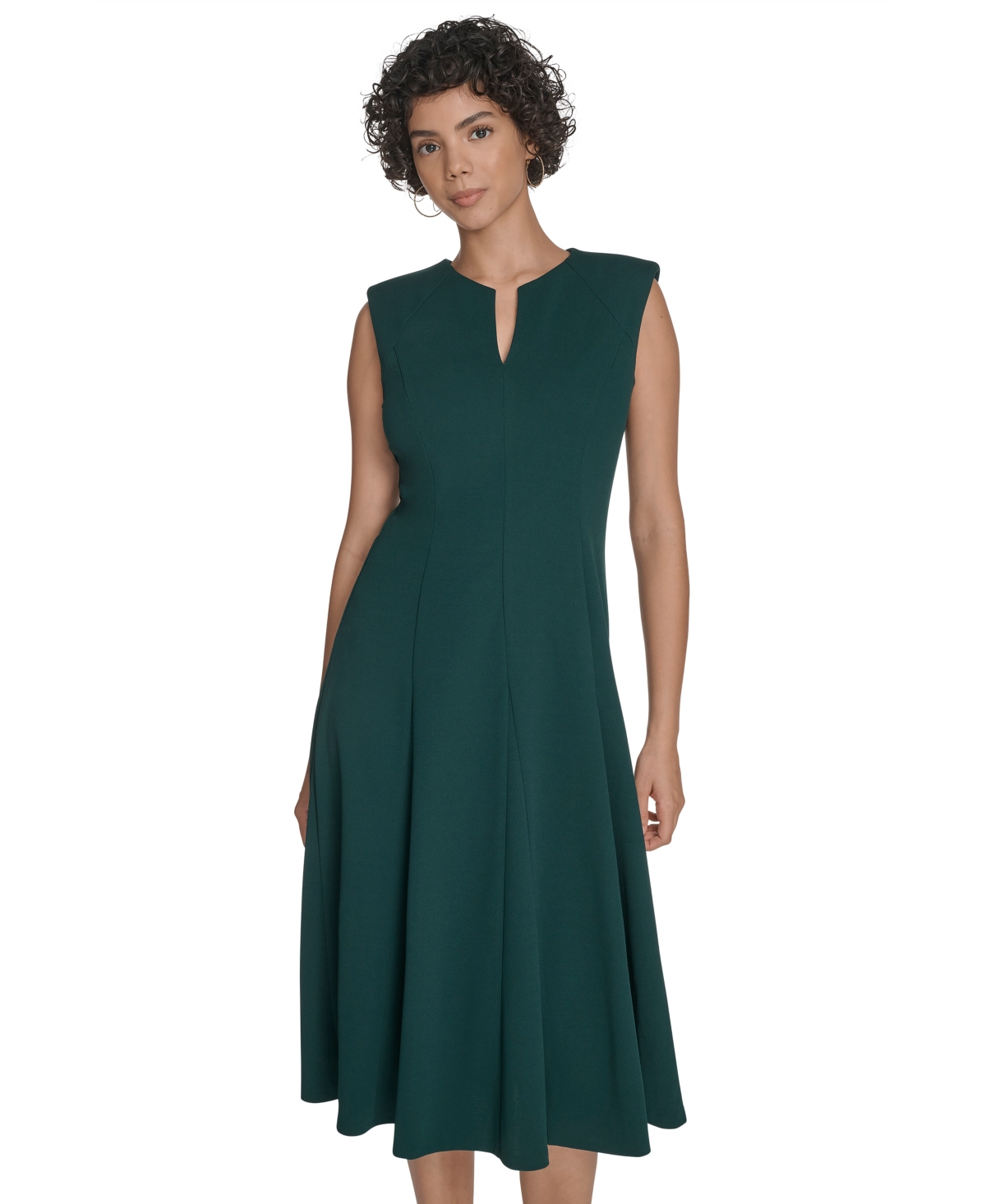 Calvin Klein Sleeveless A-line Midi Dress In Green