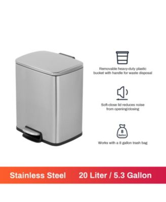 5.3 Gal./20 Liter Rectangular Stainless Steel step-on Trash Can for kitchen