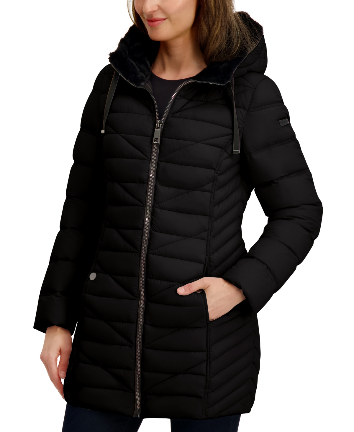 Nautica Women's Faux-fur-lined Hooded Puffer Coat In Black