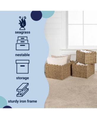 Arden Coastal Cottage Seagrass Scalloped Rectangular Organizing Storage Baskets (Set of 3)