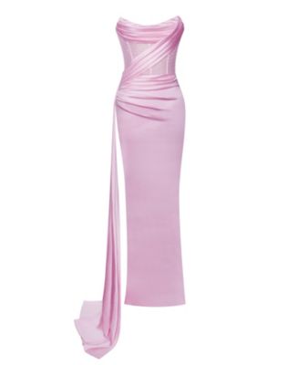 Women's Holly Pink Crystallized Corset High Slit Satin Gown