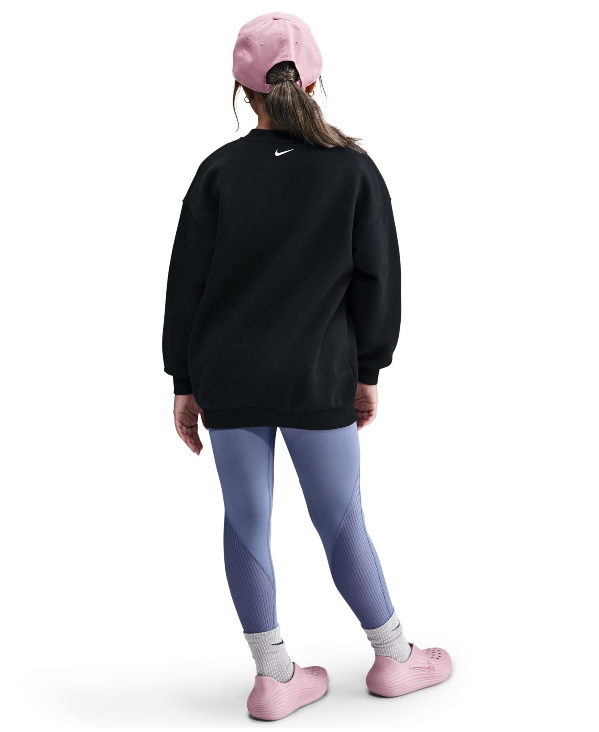 Nike Big Girls Sportswear Club Fleece Oversized Crewneck Sweatshirt In Black