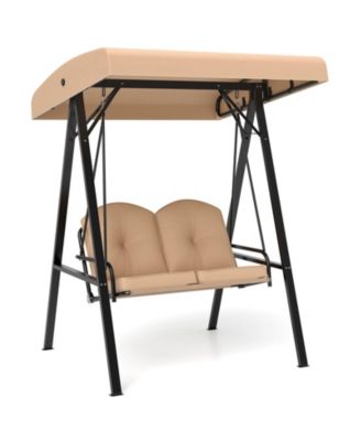 2-Person Outdoor Porch Swing Swing Loveseat with A-Shaped Metal Stand