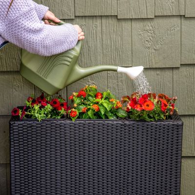 3-Section Wicker Planter Box for Indoor or Outdoor Use - Black