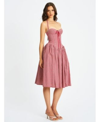 Women's Susanna Red Gingham Halter Drop Waist Midi Dress