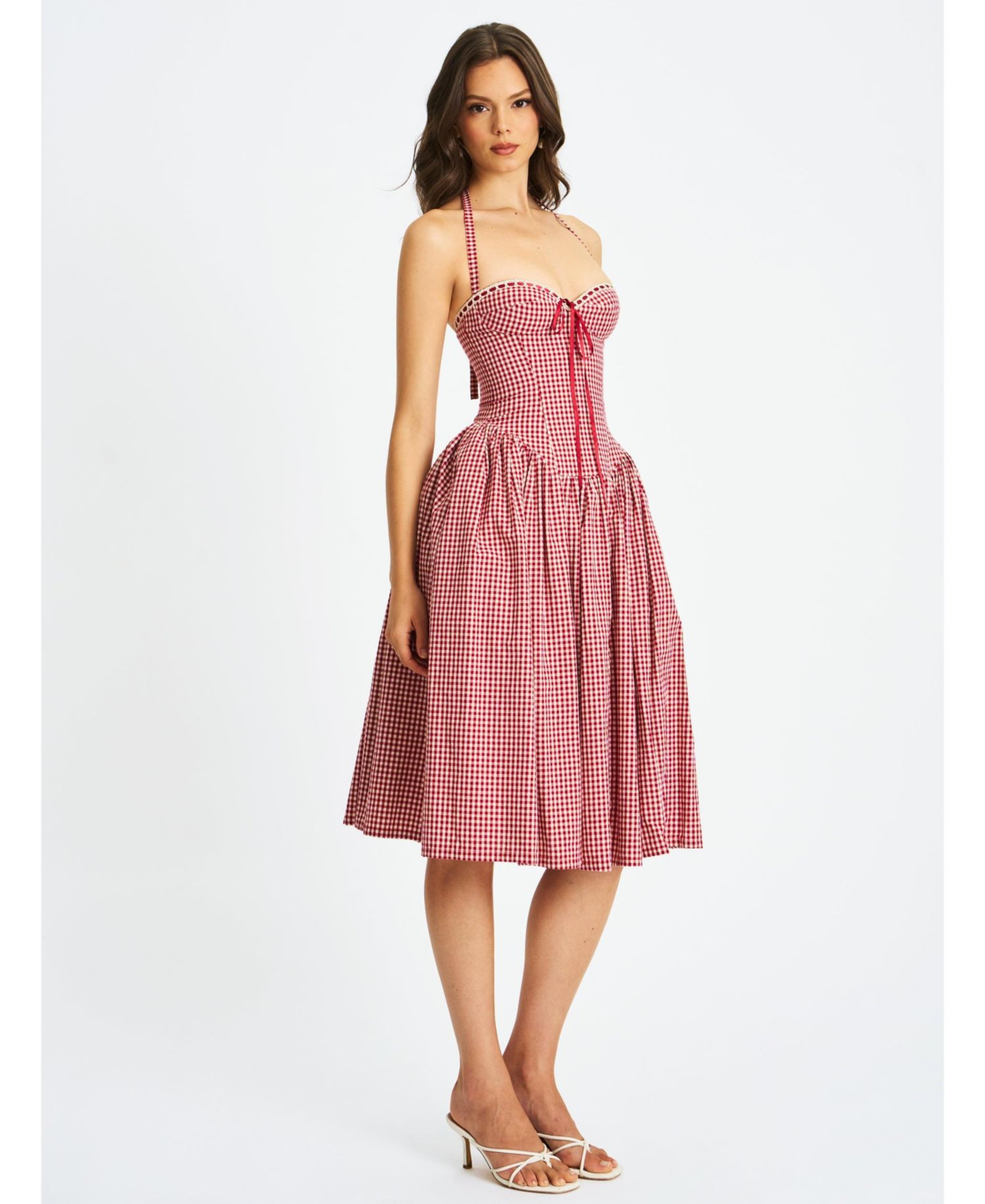 Women's Susanna Red Gingham Halter Drop Waist Midi Dress