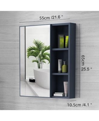 24-30" Blue Mirrored Medicine Cabinet - Wall-Mounted Bathroom Storage with Adjustable Shelf