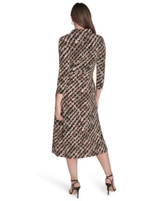 Women's 3/4-Sleeve Shirt Collar Dress