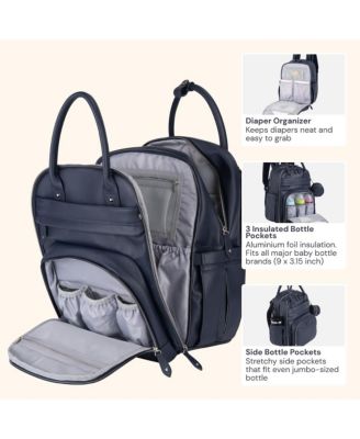 Kids Premium Faux Leather Diaper Bag Backpack Spacious & Stylish Nappy Organizer Midnight Blue
