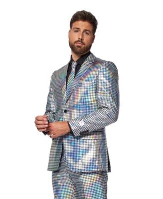 Men's Silver Suit - New Years And Christmas Party Costume - Metallic Shiny Silver - Includes Blazer, Pants and Tie