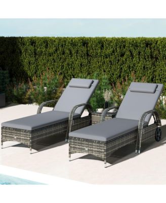 Pool Furniture, 2 Lounge Chairs & Table, Wheels, Dark